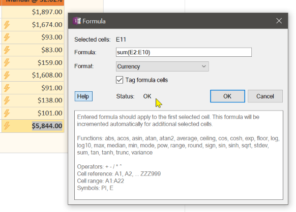 Formula Dialog